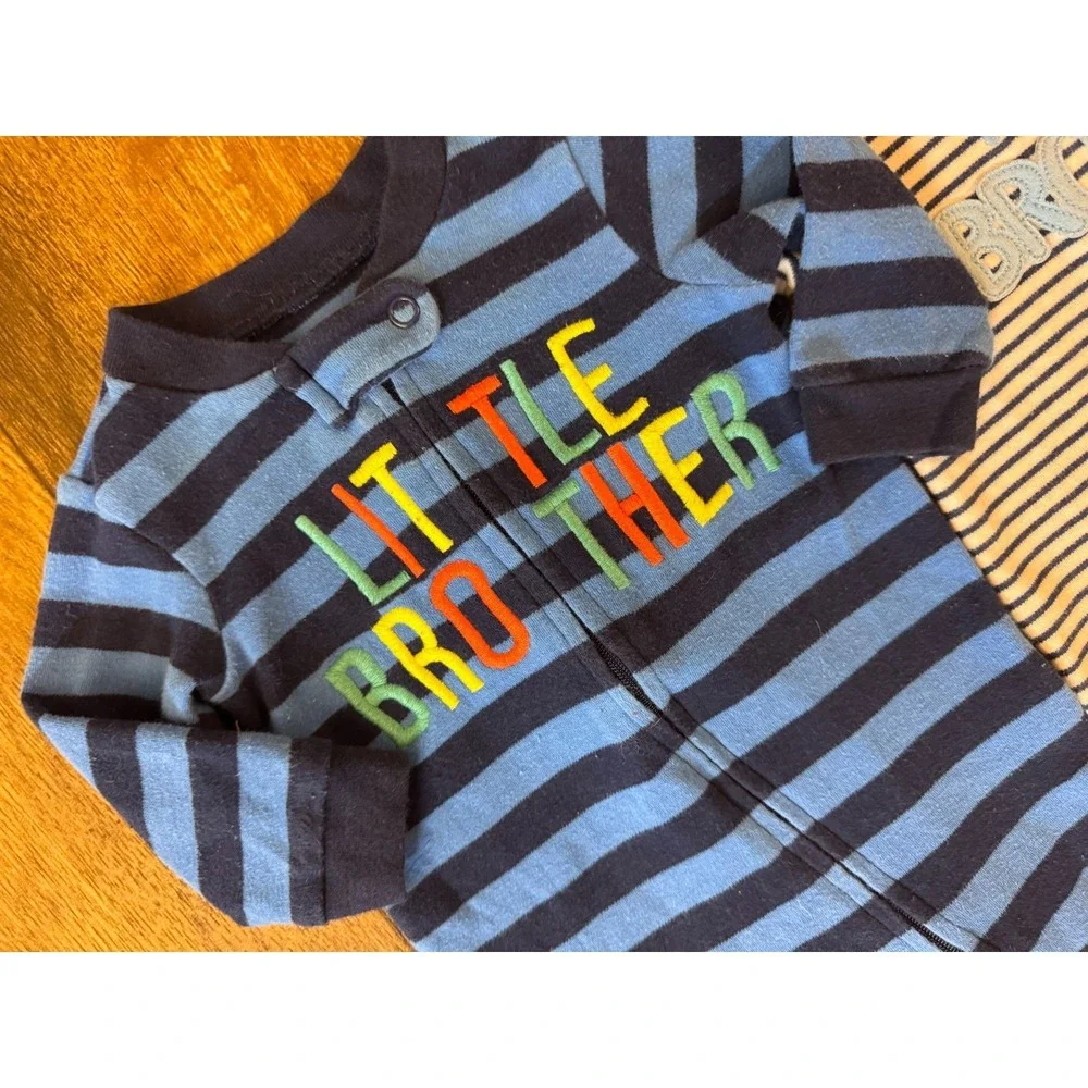 Baby Boy 0/3 Months Little Brother Footed Sleepers Outfits Zippered Sleep N Play